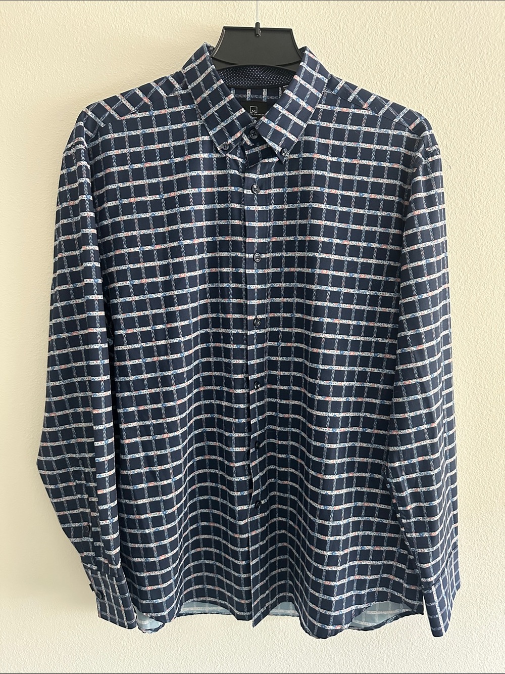 Michael Strahan Men’s Navy Check Button-Down Shirt